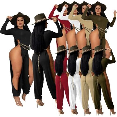 Casual Women Jumpsuit Hollow Out Solid Color High Wasit Full Sleeve Sportsuit Clothes For Women Outfit