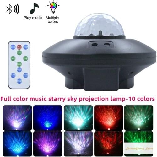 Remote Control LED Night Light 2 In 1 Starry Sky Lamp & Ocean Wave Projector Bedside Music Bluetooth Speaker Lights For Kids
