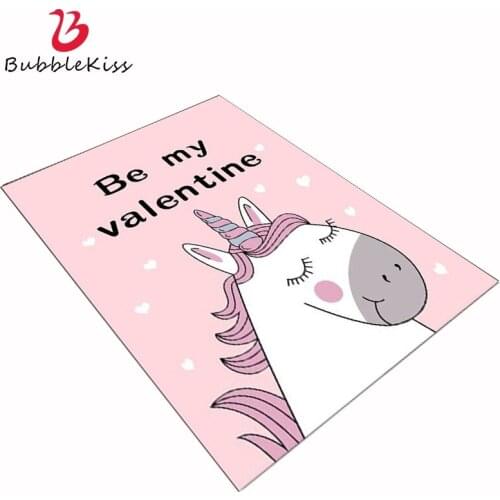 Bubble Kiss Pink Carpets For Living Room Cartoon Unicorn Printed Large Rugs Customized Kids Room Carpet Bedside Anti-Slip Rugs