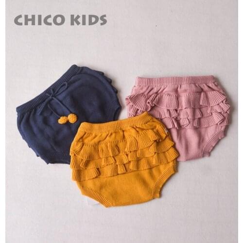 Baby Boys Girls Knitted Cotton PP Shorts W/ Ruffles & 3 colors, Infant Girls Balls PP shorts Bloomers