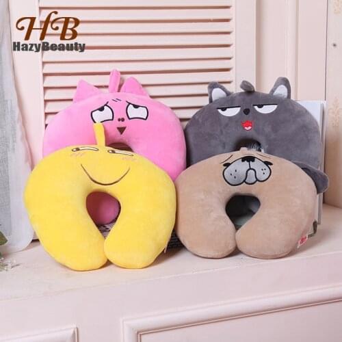 Cute U Shape Travel Pillow Cartoon Funny Adorable Animal Pug Pig Neck Pillow Office Airplane Neck Support Rest Cushion for Sleep