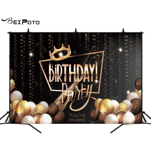 Gold and Black themed adult birthday party banner Decoration Golden crown photography backdrops photo background dessert table