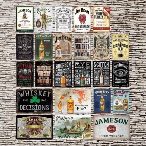 Whiskey Vintage Metal Sign Tin Sign Plaque Metal Vintage Retro Wall Decor Signs Poster Cave Metal for Bar Pub Club Man