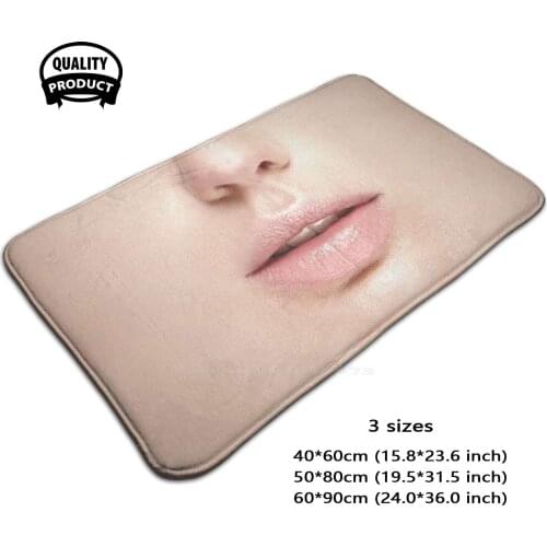 Funny Sexy Lips Woman Realistic Face Soft Foot Pad Room Goods Rug Carpet Womens Funny Mouth Pink Lips Freckies Caucasian Woman