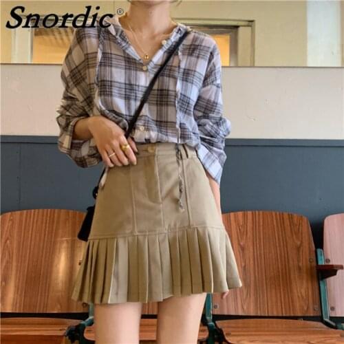 2021 Women Summer High Waist Pleated Mini Skirt Button Up A-line Slim Cut Jupes