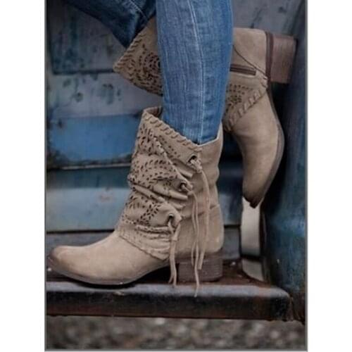 Low heels women shoes boot low boots leather woman booties vintage ethic shoe chaussures femme zapatos mujer sapato SA1012