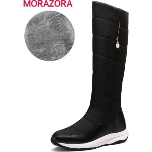 MORAZORA 2021New Genuine leather boots women warm snow boots female keep warm fur down mid calf winter boots platform shoes