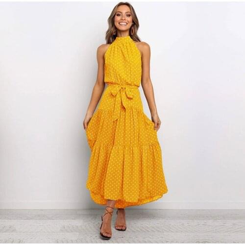 2021 Spring Summer New Floral Halter Dress Women Slim Lace Up High Waist Print Long Dress Ladies Party Bandage Maxi Dresses