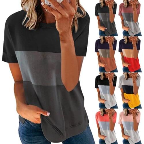 Explosive womens 2021 summer European and American womens casual loose contrast short-sleeved T-shirt Dress