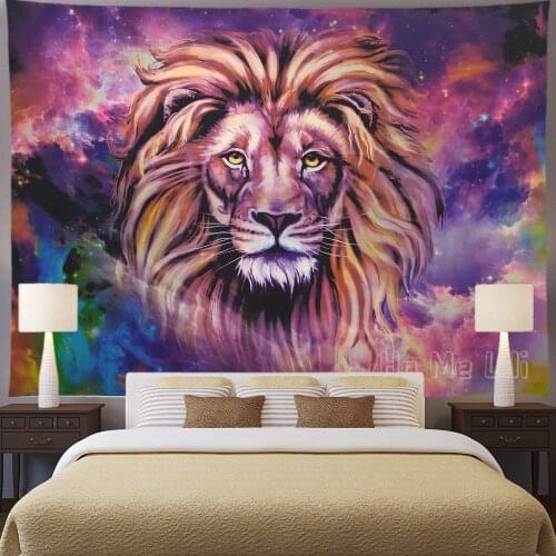 Starry Sky Lion Hippie Bohemian Animal Wall Hanging Galaxy Vivid Tapestry For Living Room Bedroom Dorm Decor