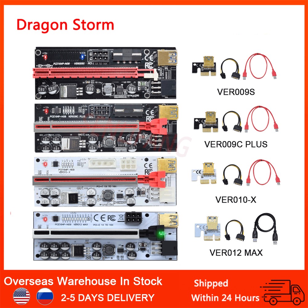 6pcs Newest VER009 USB 3.0 PCI-E Riser VER 009S Express 1X 4x 8x 16x Extender pcie Riser Adapter Card SATA 15pin to 6pin Power