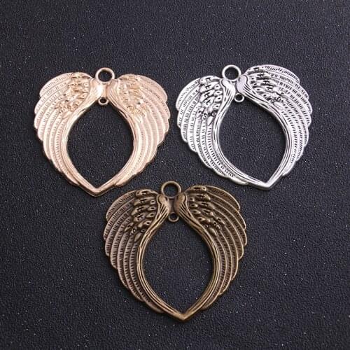1pcs 66*69mm Three Color Wholesale Tone Big Double Angel Wing Pendant Charms Jewelry Findings