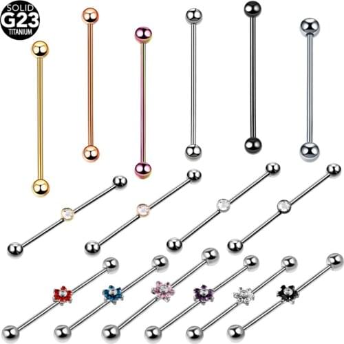 1PC G23 Titanium Crystal Flower Tongue Piercing Gem Septum Industrial Barbell Flesh Tunnels Ear Plugs Ear Expanders Body Jewelry