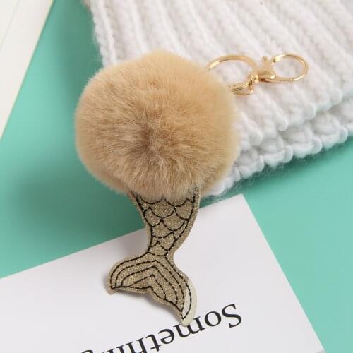 1PC Cute Fluffy Rabbit Fur Fish tail Pom Ball Keychain Keyring Car Key Ring Chain Charm Women Bag Pendant School Bag Charm