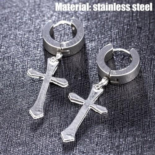 2021 New Fashion Stainless Steel Cross Pendant Cartilage Drop Dangle Earrings Punk Jewelry for Cool Women Girl Friendship Gifts