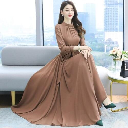 2021 Elegant Solid Casual Chiffon Boho Beach Maxi Dress Spring Autumn Vintage Plus Size Black Dress Women Bodycon Party Vestidos