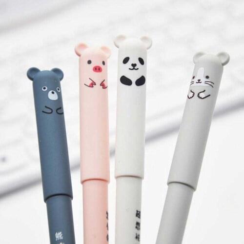 4 Pcs Blue Ink Erasable Pen For School Student Stationery Writing Washable Handle Pens Multifunction Gel Pen Kawaii Animals Pens