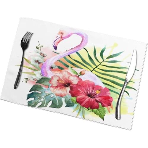 6 PCS Placemat Table Mat Watercolor Flamingo Flowers Hibiscus For Tables Heat-insulation Linen Kitchen Dining Pads