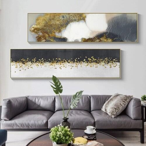 Nordic Abstract Geometric Canvas Painting Banner Black Golden Poster Print Wall Art Picture for Living Room Bedroom Home Decor