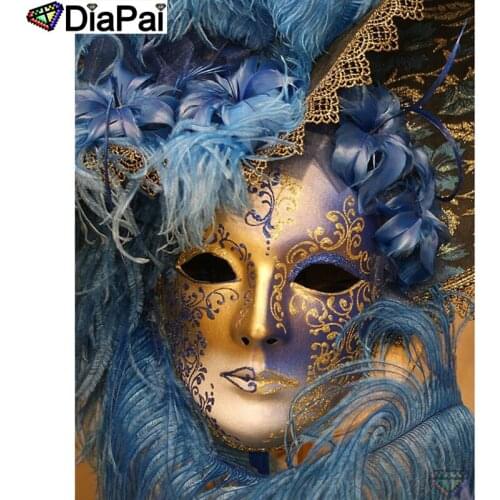 DIAPAI Full Diamond "Beauty mask feather" DIY 5D Diamond Painting Cross Stitch Home Decor Picture Of Rhinestone Handmade A25900