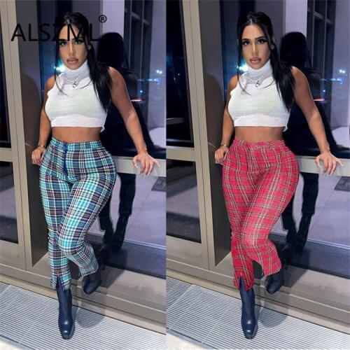 ALSZML Women's Plaid Trousers
