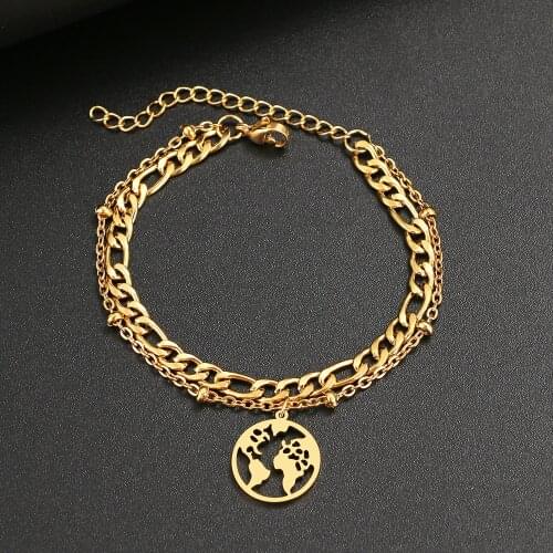 Stainless Steel Chain Bracelet New Trendy Classic World Map Traveller Bracelets Pendant For Men Women Jewelry Party Friends Gift
