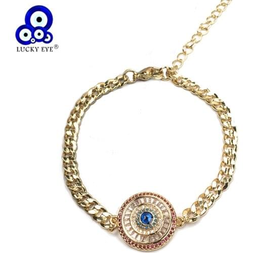 Lucky Eye Micro Pave Zircon Turkish Evil Eye Charm Bracelet Adjustable Gold Color Chain Bracelet for Women Men Jewelry LE898