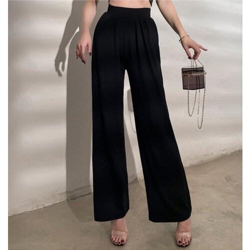 Summer Women Black Loose Lounge Pants High Waist Casual Wide Leg Long Palazzo Pants Trousers White