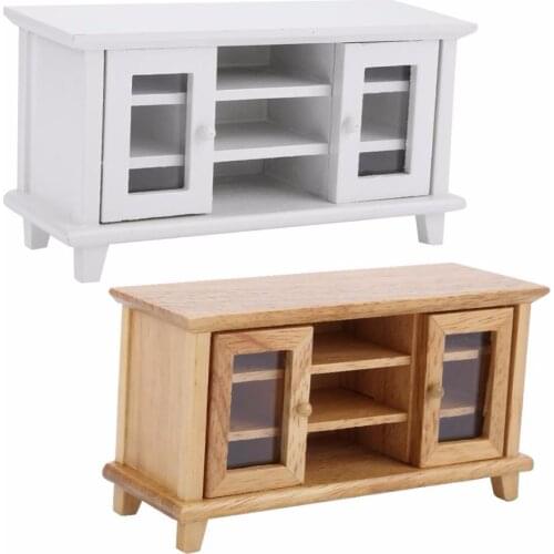 Wooden TV Cabinet TV Stand In Living Room Furniture Bench Table White And Wood Colors Available 1:12 Dollhouse Miniature