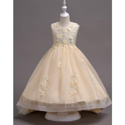 2019 New Arrival Knee-Length Flowered Applique Flower Childrens Elegant Dresses for Girls Dresses for the Communion Ceremony