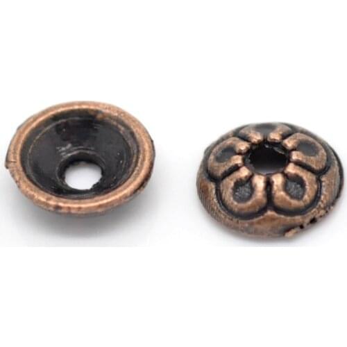 DoreenBeads Zinc metal alloy Beads Caps Round Antique Copper(Fits 6mm-8mm Beads)Flower Hollow Pattern 7mm(2/8")Dia,25 Pieces