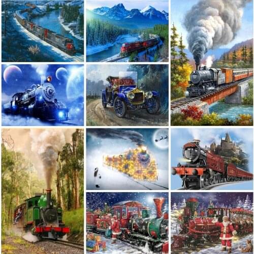 EverShine 5D Diamond Painting Landscape Cross Stitch Diamond Embroidery Train Rhinestones Art Home Decor Handwork Hobby Gift