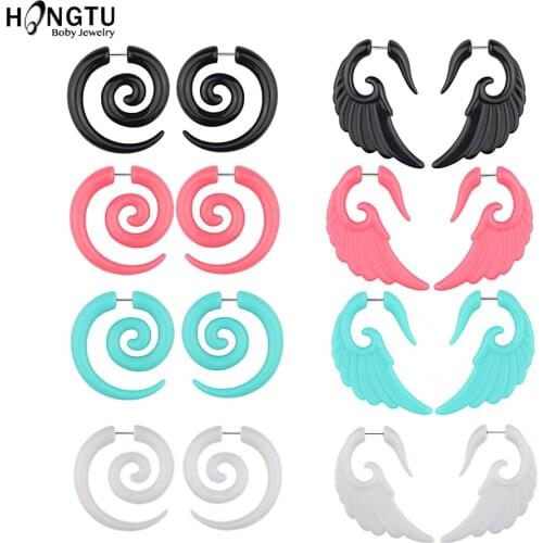 HONGTU 2Pcs Acrylic Fake Spiral Wing Ear Taper Stretcher Expanders Gauge Earlobe Earring Cheater Piercing Body Jewelry 16G