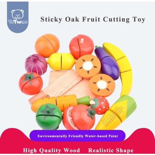 Toy Woo Wooden Cutting Cooking Food Toy Set Magnetic Wood Vegetable Fruit Toy Pretend to Play Kitchen Kit Toy Gift