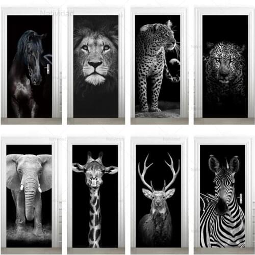 Creative Elephant Tiger Animal Door Sticker Pvc Waterproof Diy Wallpaper Poster Living Room Bedroom Poster Home Doors Decoration