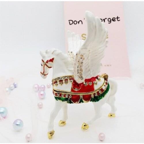 Cool Synthetic Metal Rhinestone Fairy Pegasus Treasure Jewelry Storage Box Home Desk Decoration Container Lovely Girlfriend Gift