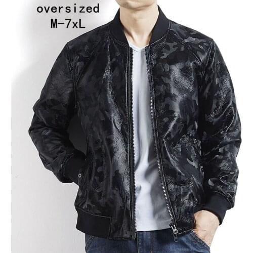 Mens jacket, high-quality super soft artificial leather motorcycle PU bomber camouflage fashion padded jacket plus size 7XL