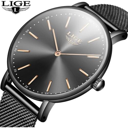 2020 New Simple Men Watch LIGE Brand Top Fashion Ultra-Thin Dial All Steel Mesh Belt Quartz Watches Mens Waterproof Sport Clock