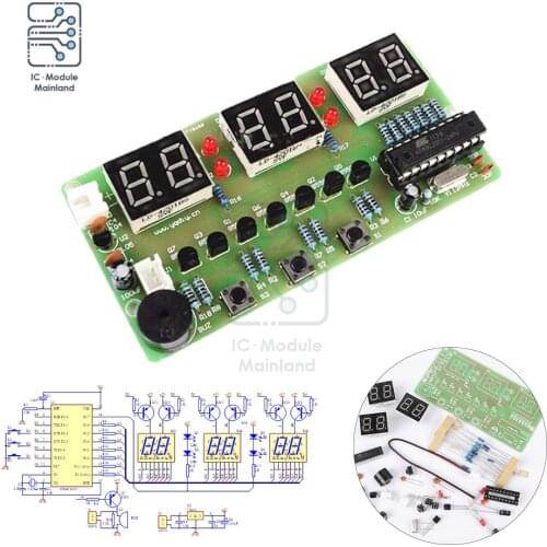 Digital Clock DIY Kit 6 Bits C51 AT89C2051 Chip Electronic Alarm Clock Kit FR-4 PCB with Buzzer Learing Kit for Arduino