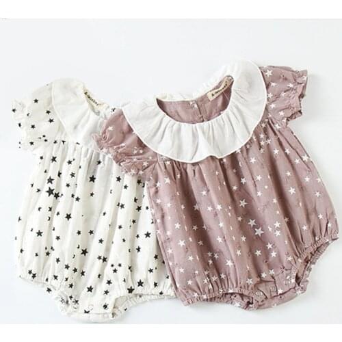 New 2019 Baby Girls Clothing Fashion Lapel Short Sleeves Rompers Summer Stars Printing Infant Clothes Baby Girls Rompers