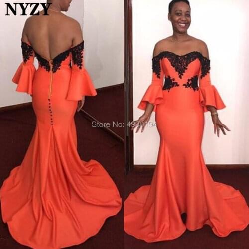 NYZY M173 Wedding Guest Wear Formal Dress Black Orange Red Off Shoulder Mermaid Africa Mother of the Bride Groom Dresses