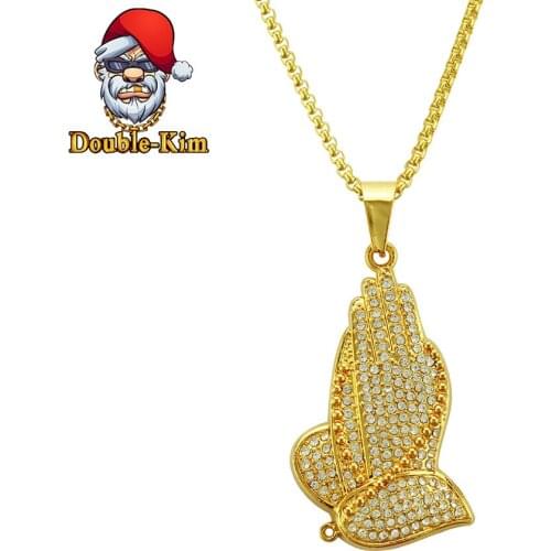 The Hand of Prayer Pendant Necklace Men Hiphop Rock Street Culture Zinc Alloy Inlaid Zircon Chain Necklace Fashion Man Jewelry
