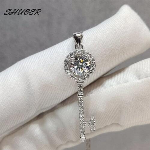 Classic 925 Sterling Silver 1 Carat Brilliant Cut Pass Diamond Tester D Color Key Pendant Necklace for Women Wedding Jewelry