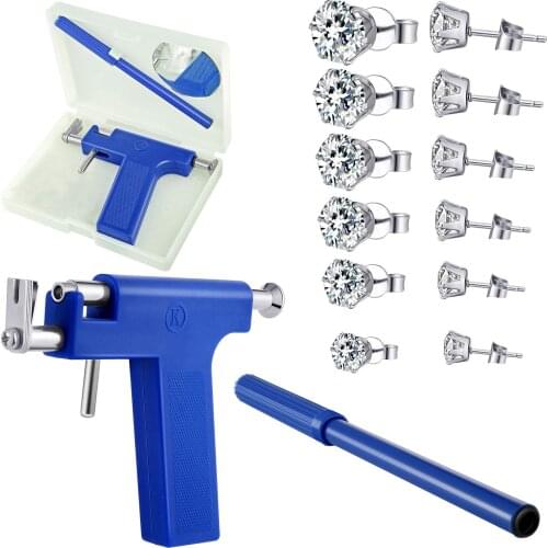 Ear Piercing Gun Tool Set 6pairs CZ Crystal Stud Earring Ear Nose Navel Safety Piercing Machines Pierce Body Piercing Gun