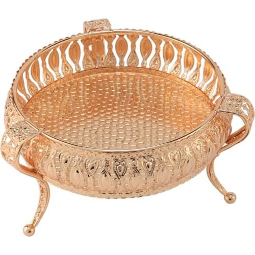 Home Drinks Tray Creative Vintage Fruit Plate Table Snack Iron Storage Box Round Tray Gold Fruit Basket Desk Decoration