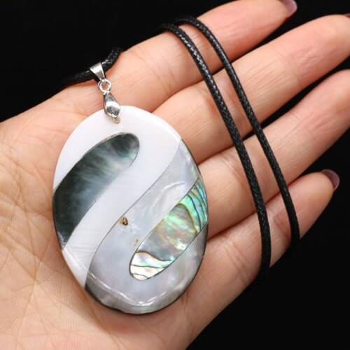 Natural Shell Mother of Pearl Shell Pendants Charms Wax Thread Necklace for Women Accessories Gift Size 38x53mm Length 55cm