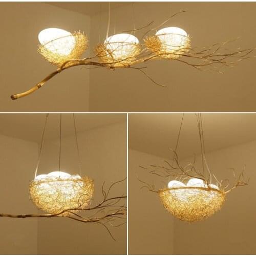 Post Modern Handwork Gold Aluminium Steel Bird Nest Pendant Light Lamp Nordic Silver Alu. Wire White Glass Egg Suspension Light