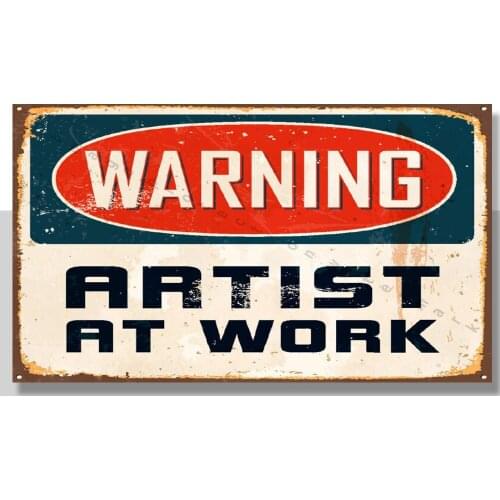 WARNING ARTIST AT WORK METAL TIN SIGN POSTER WALL PLAQUE