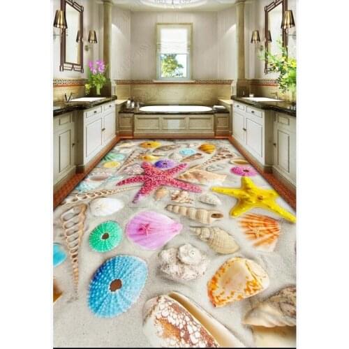 Custom photo 3d pvc floor self-adhesive wallpaper Beach colorful seashell starfish vinyl Wall stickers wallpaper in the bedroom