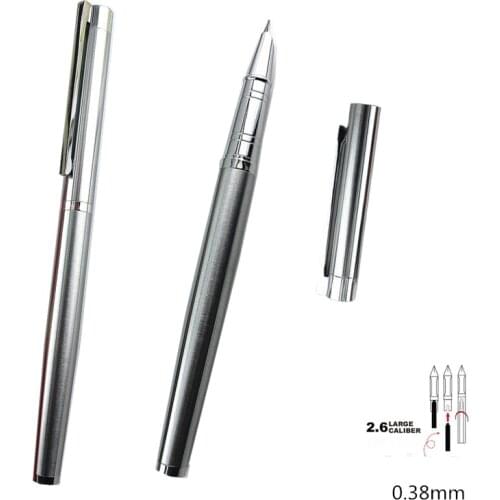 Luxury Silver Stainless Steel Fountain Pen 0.38mm Nib School Office Name Ink Pens Gift Stationery